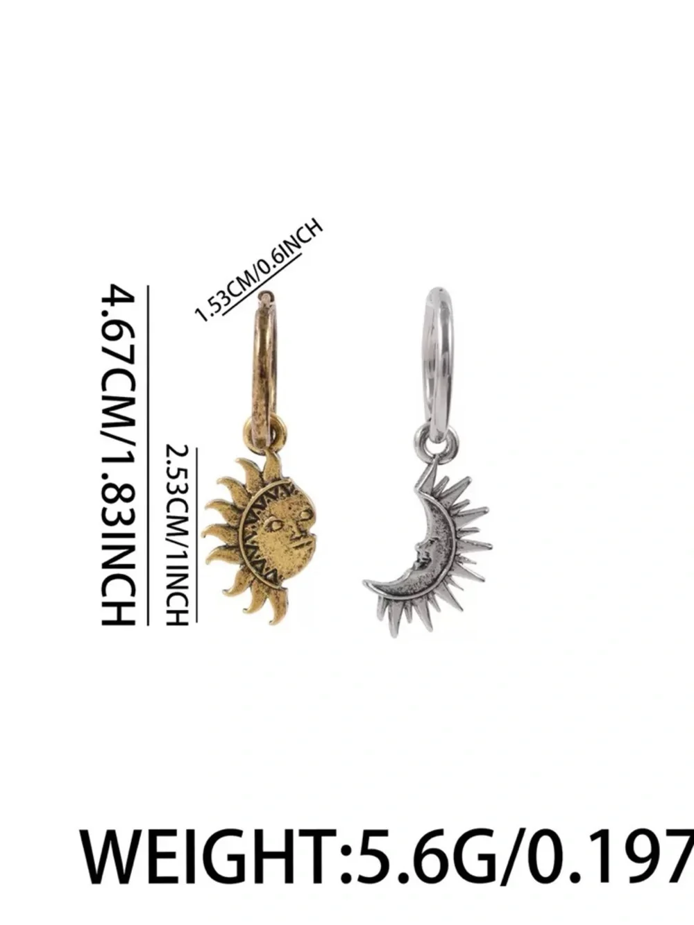 Anthropologie Celestial Sun & Moon Hoop Earrings - Gold and Silver